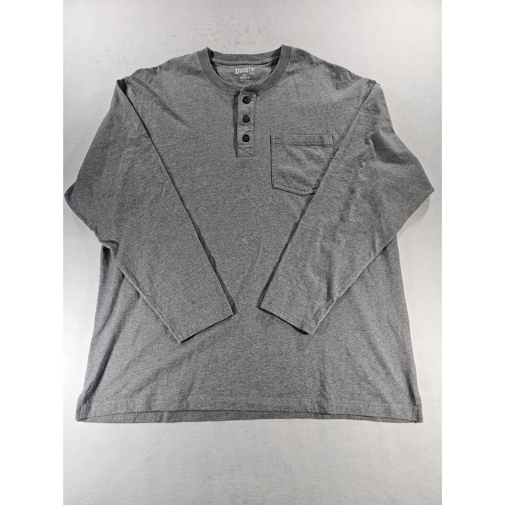 Duluth Trading Co Men XL Gray Longtail Henley Shirt Long Sleeve Pocket Cotton